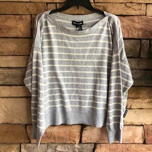 DKNY Jeans grey white stripe snap neck Sweater